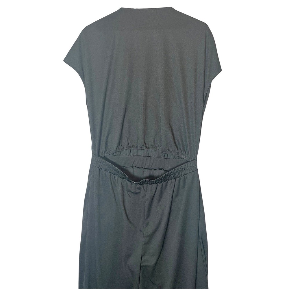 Halara Black Wide Leg Jumpsuit Faux Wrap V-Neck Pleated Short Sleeve Pocket XL - Picture 9 of 9